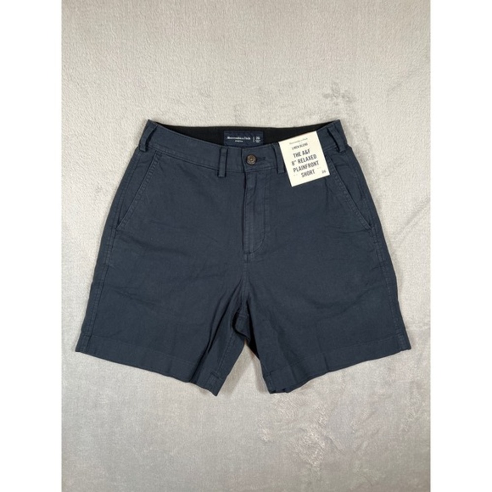 Abercrombie & Fitch 8" Relaxed Plainfront Linen Blend Shorts Navy Blue 26 NEW